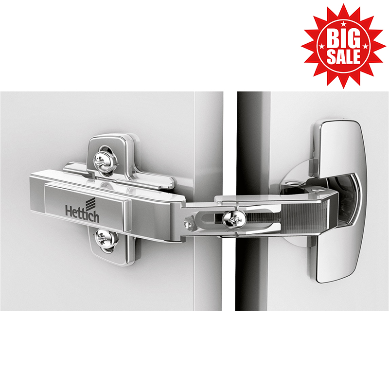 Hinge for corner cabinet folding doors without self closing feature (Intermat 9930), Nickel plated, overlay, Opening angle 50° / 65°, drilling pattern TB 45 x 9,5 mm , for pressing in (ø 8 x 11)
